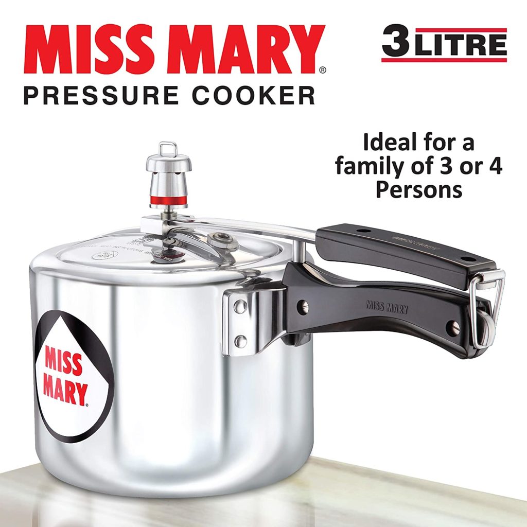 Hawkins Miss Mary Aluminium Pressure Cooker, 3 Litres, Silver